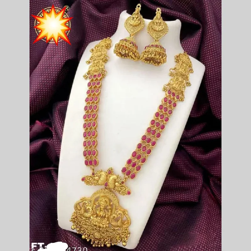 Designer Silver Necklaces-Manisha Jewellery Gold Plated Pota Stone Temple Necklace Set