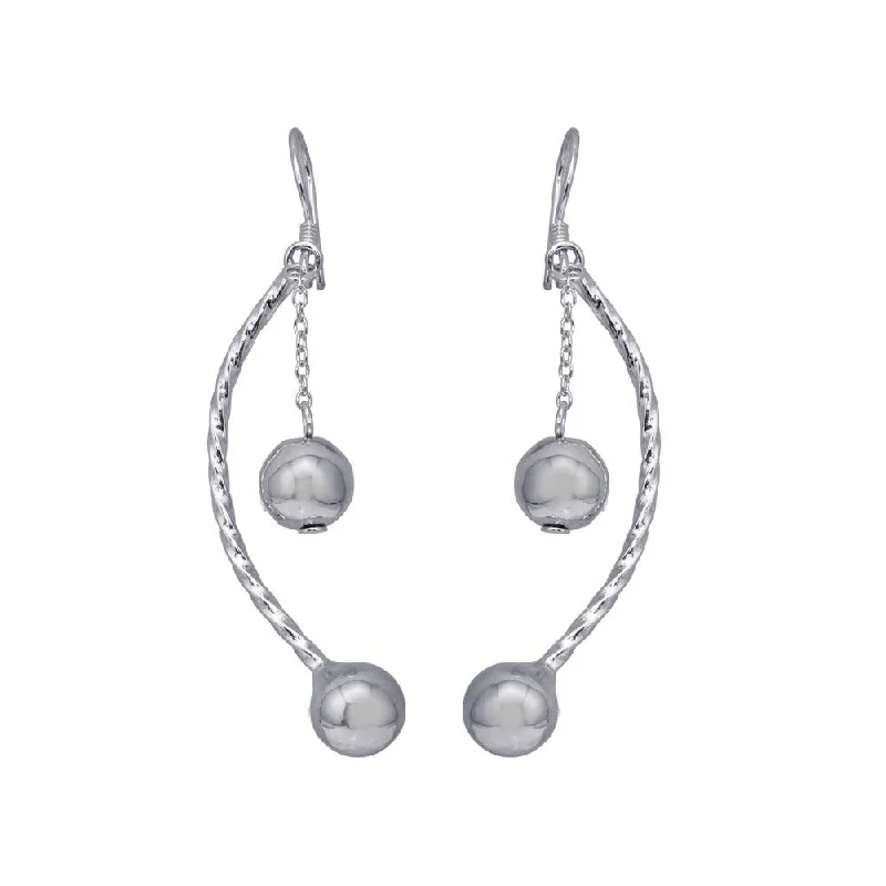 Long Drop Earrings-Rhodium Plated 925 Sterling Silver Ball and Rope Earrings - DSE00039