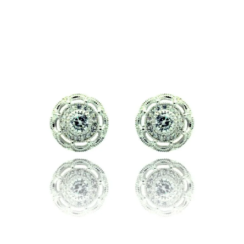 Beautiful Silver Earrings-Silver 925 Rhodium Plated Round CZ Stud Earrings - BGE00325