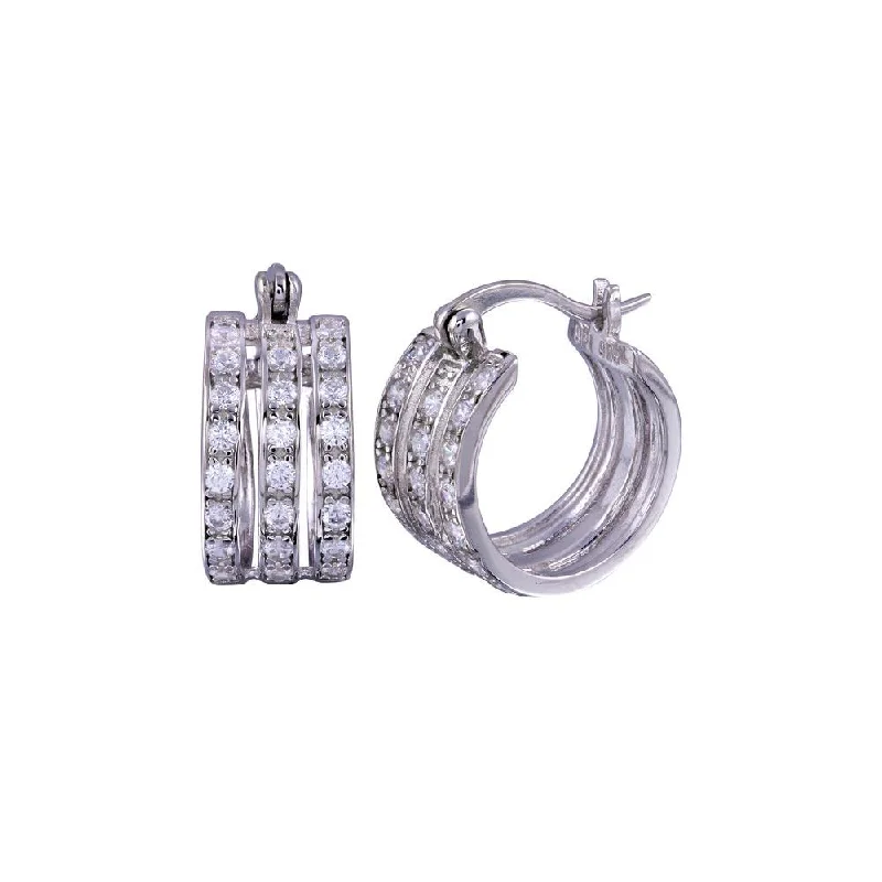 Vibrant Drop Earrings-Rhodium Plated 925 Sterling Silver 3 Row huggie hoop Earrings - STE00688