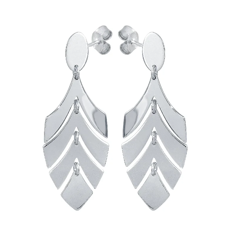 Big Statement Earrings-Rhodium Plated 925 Sterling Silver Dangling Flexible Half Leaves Earrings - SOE00031