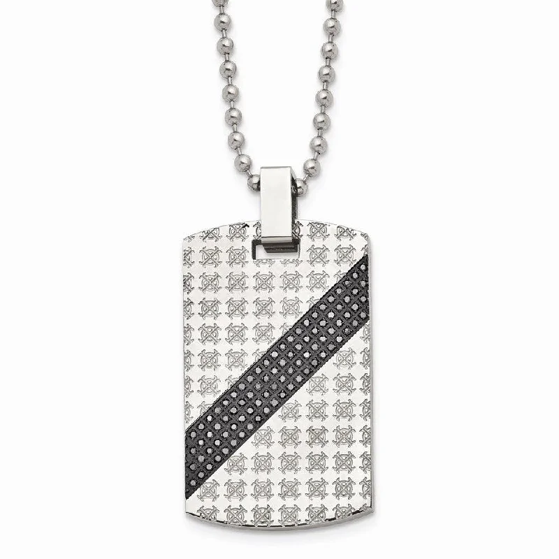 Custom Choker Necklaces-Stainless Steel Polished 1/2ct tw. Diamond Dog Tag Necklace